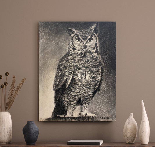 Great Horned Owl charcoal drawing